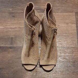 Stylish Tan Peep-Toe Ankle Boots